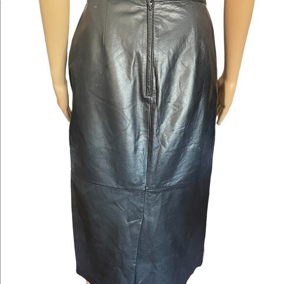 Vintage Design Assets genuine leather black pleated pencil skirt size 6 - Picture 5 of 14